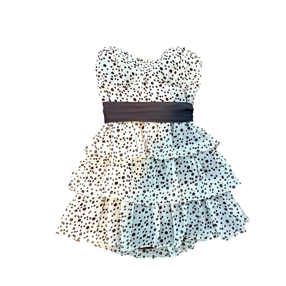 Solemio Chiffon Corset Style Tiered Mini Dress Belt Large Retro Party Girl